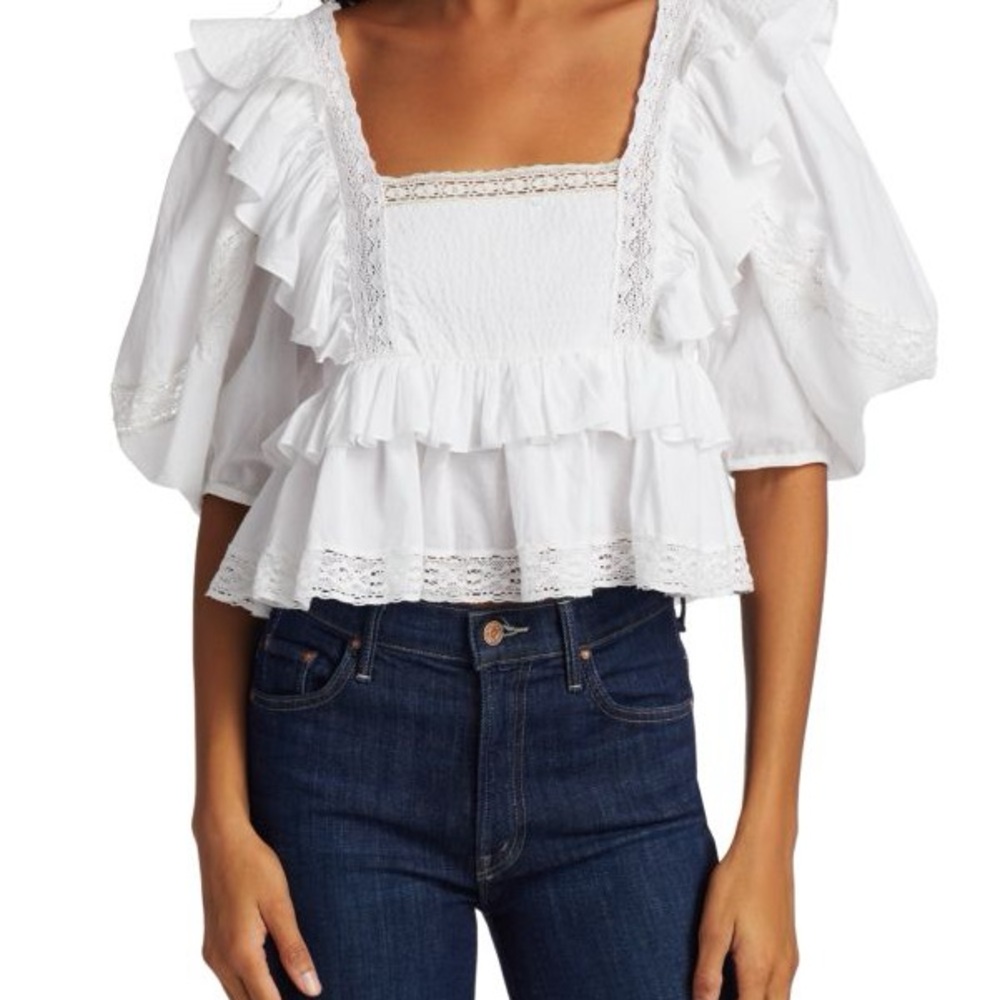 RHODE White Ruffled Blouse